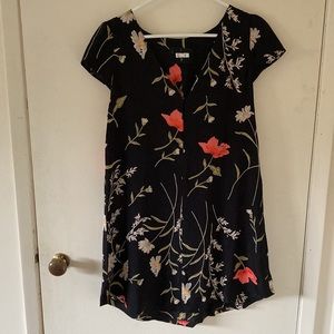 Reformation Black Floral Mini Dress with Red & Cream Flowers